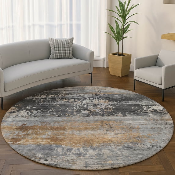 Addison Rugs Mayfield Premium Machine Washable Transitional Abstract Gray Round Rug, 8' x 8'