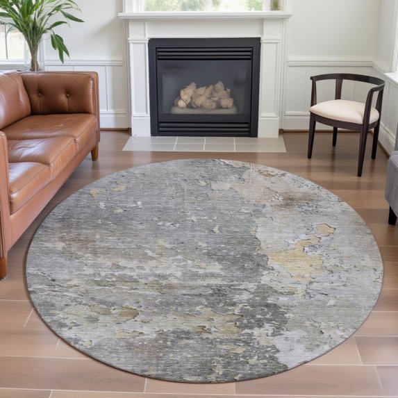 Addison Rugs Mayfield Premium Machine Washable Transitional Abstract Gray Round Rug, 8' x 8'