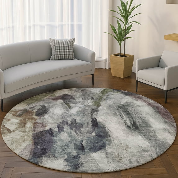 Addison Rugs Mayfield Premium Machine Washable Transitional Abstract Gray Round Rug, 8' x 8'