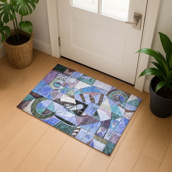 Addison Rugs Mayfield Premium Machine Washable Transitional Abstract Green Rectangle Rug, 1'8" x 2'6"
