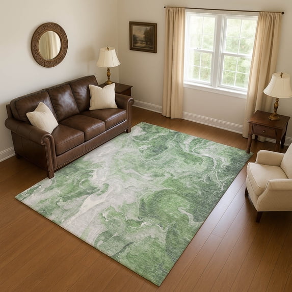Addison Rugs Mayfield Premium Machine Washable Transitional Abstract Green Rectangle Rug, 10' x 14'