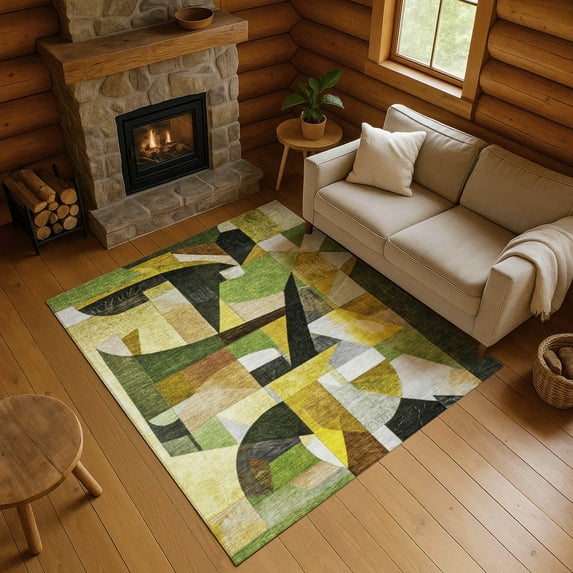 Addison Rugs Mayfield Premium Machine Washable Transitional Abstract Green Rectangle Rug, 10' x 14'