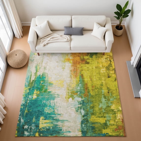 Addison Rugs Mayfield Premium Machine Washable Transitional Abstract Green Rectangle Rug, 2'6" x 3'10"