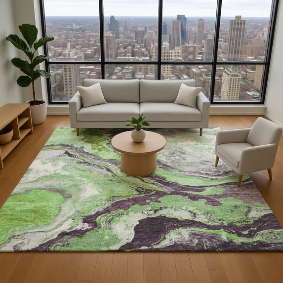 Addison Rugs Mayfield Premium Machine Washable Transitional Abstract Green Rectangle Rug, 2'6" x 3'10"