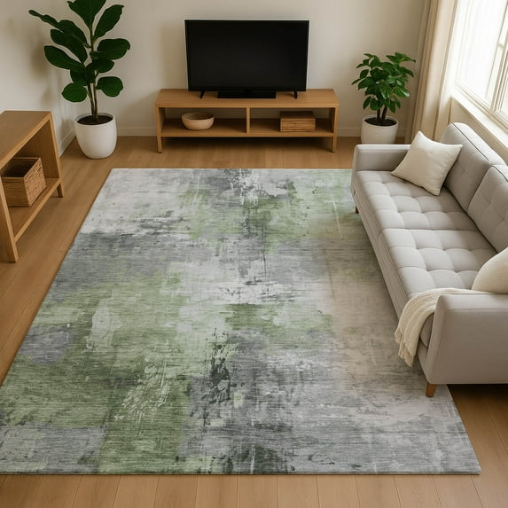 Addison Rugs Mayfield Premium Machine Washable Transitional Abstract Green Rectangle Rug, 3' X 5' Machine Washable Transitional Abstract Green Oversized Sherpa Throw Blanket