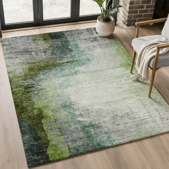 Addison Rugs Mayfield Premium Machine Washable Transitional Abstract Green Rectangle Rug, 3' x 5'
