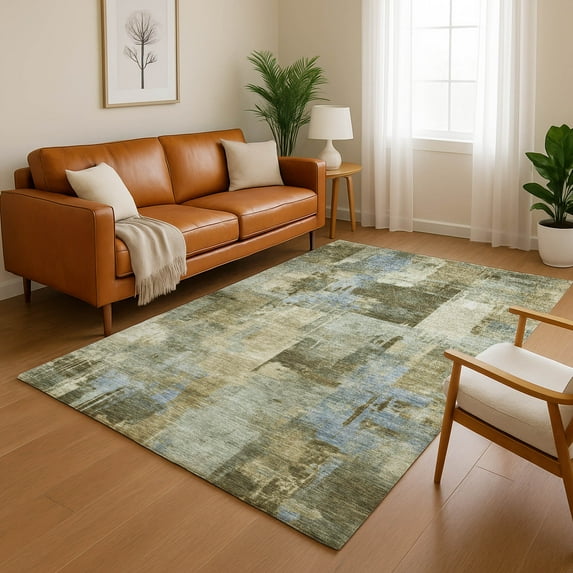 Addison Rugs Mayfield Premium Machine Washable Transitional Abstract Green Rectangle Rug, 3' x 5'