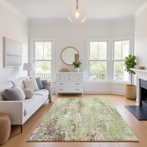 Addison Rugs Mayfield Premium Machine Washable Transitional Abstract Green Rectangle Rug, 3' x 5'
