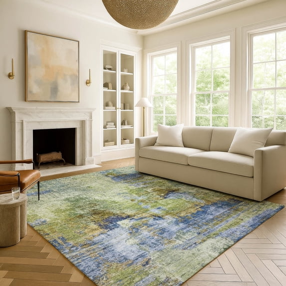 Addison Rugs Mayfield Premium Machine Washable Transitional Abstract Green Rectangle Rug, 3' x 5'