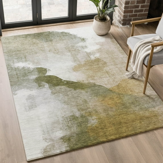 Addison Rugs Mayfield Premium Machine Washable Transitional Abstract Green Rectangle Rug, 5' X 7'6" Machine Washable Transitional Abstract Green Oversized Sherpa Throw Blanket