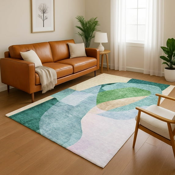 Addison Rugs Mayfield Premium Machine Washable Transitional Abstract Green Rectangle Rug, 5' X 7'6" Machine Washable Transitional Abstract Green Oversized Sherpa Throw Blanket