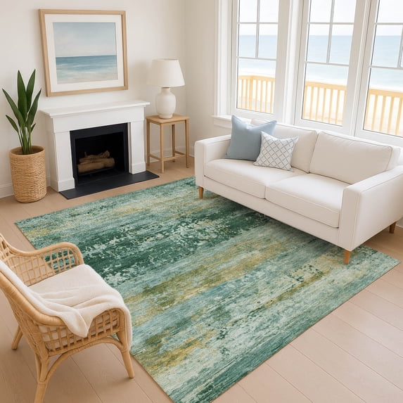 Addison Rugs Mayfield Premium Machine Washable Transitional Abstract Green Rectangle Rug, 5' x 7'6"