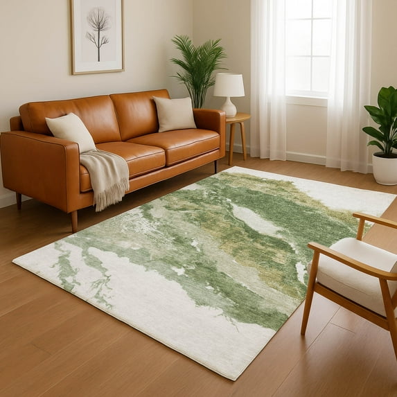 Addison Rugs Mayfield Premium Machine Washable Transitional Abstract Green Rectangle Rug, 8' x 10'