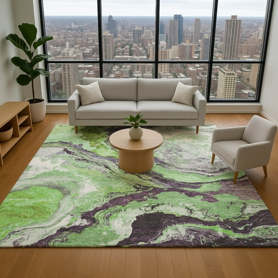 Addison Rugs Mayfield Premium Machine Washable Transitional Abstract Green Rectangle Rug, 8' x 10'