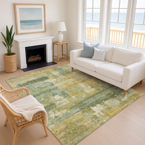 Addison Rugs Mayfield Premium Machine Washable Transitional Abstract Green Rectangle Rug, 9' x 12'