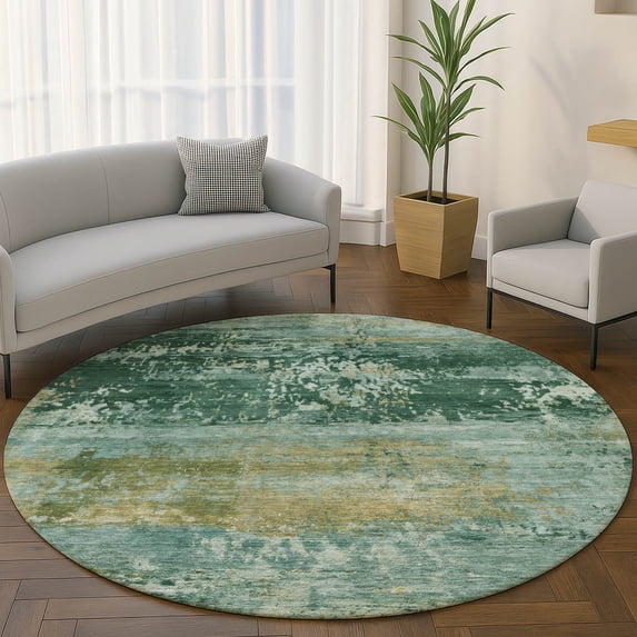 Addison Rugs Mayfield Premium Machine Washable Transitional Abstract Green Round Rug, 8' x 8'