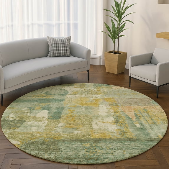 Addison Rugs Mayfield Premium Machine Washable Transitional Abstract Green Round Rug, 8' x 8'