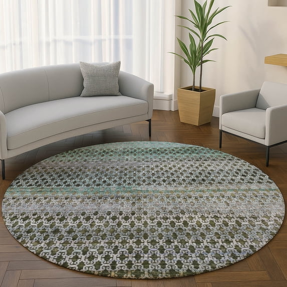 Addison Rugs Mayfield Premium Machine Washable Transitional Abstract Green Round Rug, 8' x 8'
