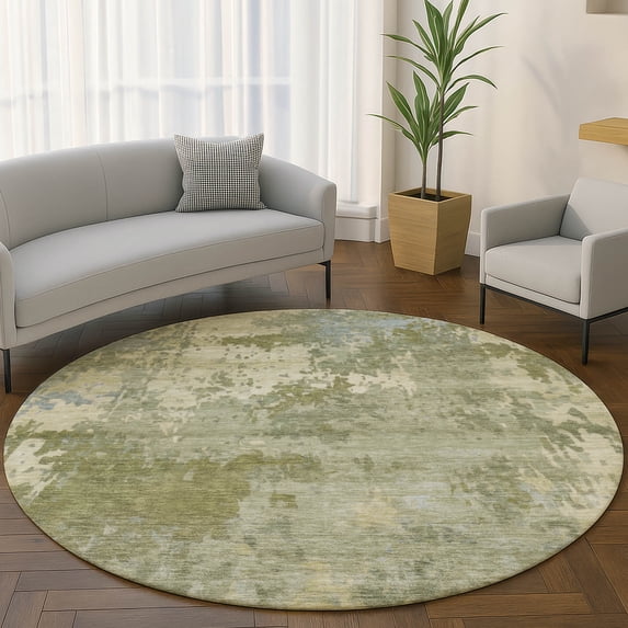 Addison Rugs Mayfield Premium Machine Washable Transitional Abstract Green Round Rug, 8' x 8'