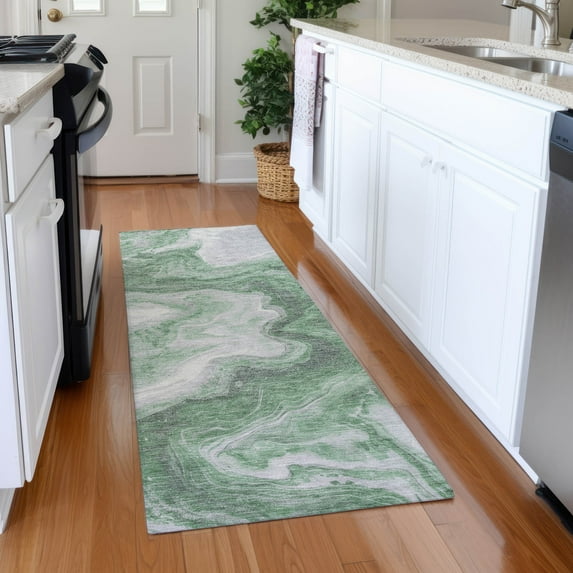 Addison Rugs Mayfield Premium Machine Washable Transitional Abstract Green Runner Rug, 2'3" x 7'6"