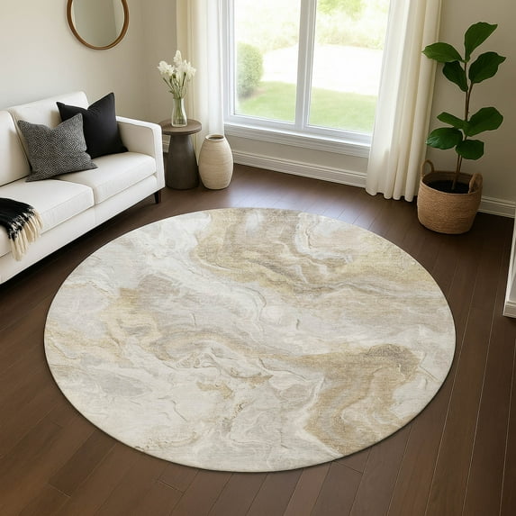 Addison Rugs Mayfield Premium Machine Washable Transitional Abstract Ivory Round Rug, 8' x 8'