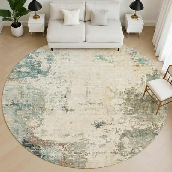 Addison Rugs Mayfield Premium Machine Washable Transitional Abstract Ivory Round Rug, 8' x 8'