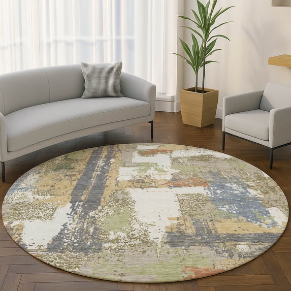 Addison Rugs Mayfield Premium Machine Washable Transitional Abstract Ivory Round Rug, 8' x 8'