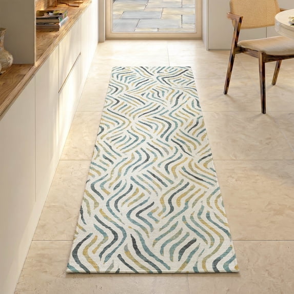 Addison Rugs Mayfield Premium Machine Washable Transitional Abstract Ivory Runner Rug, 2'3" x 7'6"