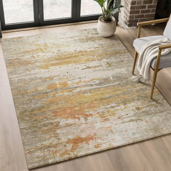 Addison Rugs Mayfield Premium Machine Washable Transitional Abstract Khaki Rectangle Rug, 10' x 14'