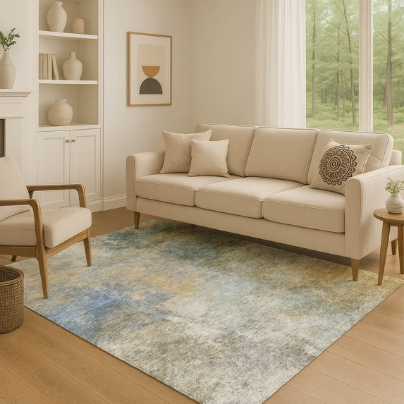 Addison Rugs Mayfield Premium Machine Washable Transitional Abstract Khaki Rectangle Rug, 5' x 7'6"