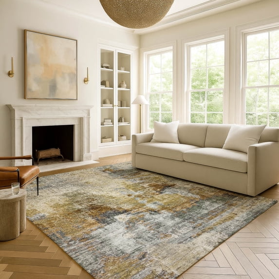 Addison Rugs Mayfield Premium Machine Washable Transitional Abstract Khaki Rectangle Rug, 5' x 7'6"