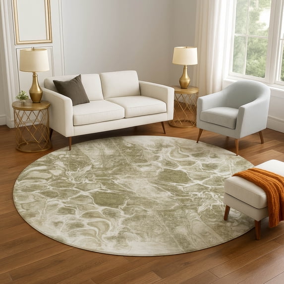 Addison Rugs Mayfield Premium Machine Washable Transitional Abstract Khaki Round Rug, 8' x 8'