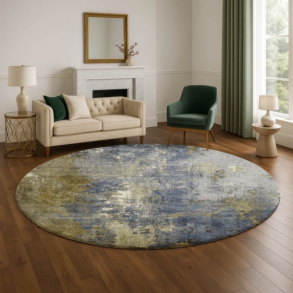 Addison Rugs Mayfield Premium Machine Washable Transitional Abstract Khaki Round Rug, 8' x 8'