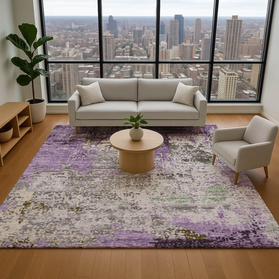Addison Rugs Mayfield Premium Machine Washable Transitional Abstract Lavender Rectangle Rug, 2'6" x 3'10"