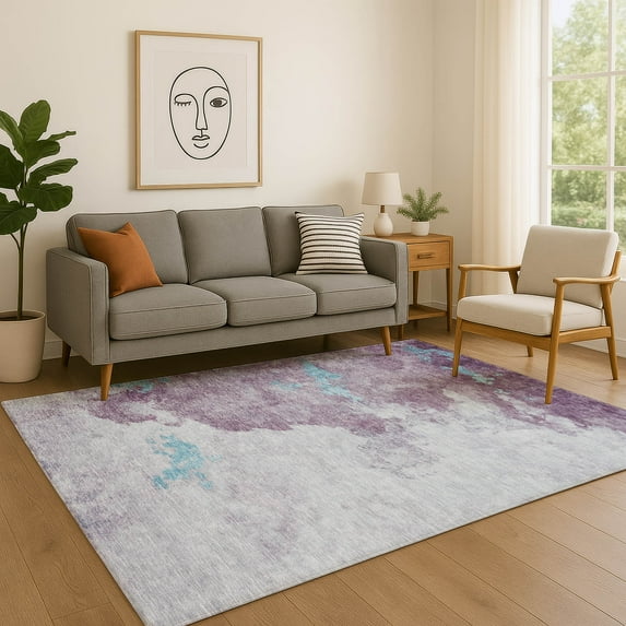 Addison Rugs Mayfield Premium Machine Washable Transitional Abstract Lavender Rectangle Rug, 3' x 5'