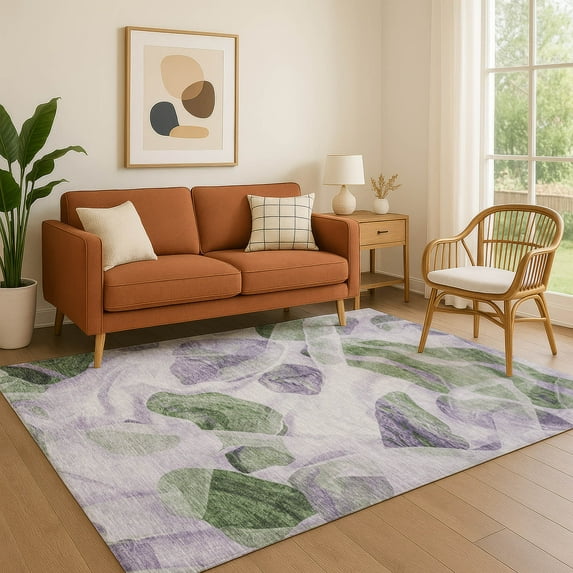 Addison Rugs Mayfield Premium Machine Washable Transitional Abstract Lavender Rectangle Rug, 3' x 5'