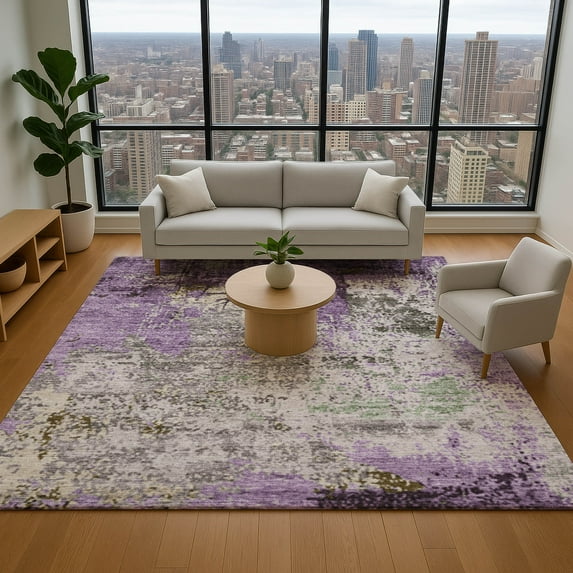 Addison Rugs Mayfield Premium Machine Washable Transitional Abstract Lavender Rectangle Rug, 5' x 7'6"