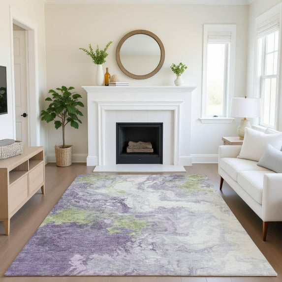 Addison Rugs Mayfield Premium Machine Washable Transitional Abstract Lavender Rectangle Rug, 5' x 7'6"