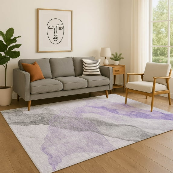 Addison Rugs Mayfield Premium Machine Washable Transitional Abstract Lavender Rectangle Rug, 8' x 10'