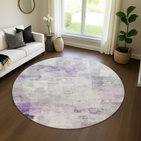 Addison Rugs Mayfield Premium Machine Washable Transitional Abstract Lavender Round Rug, 8' X 8' Machine Washable Transitional Abstract Lavender Oversized Sherpa Throw Blanket
