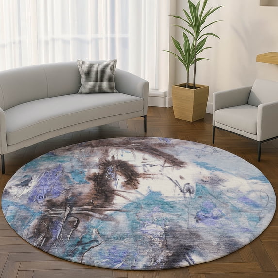 Addison Rugs Mayfield Premium Machine Washable Transitional Abstract Lavender Round Rug, 8' x 8'