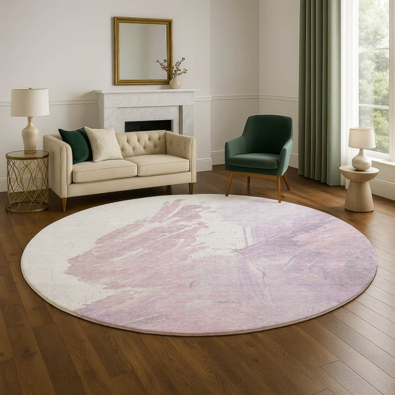 Addison Rugs Mayfield Premium Machine Washable Transitional Abstract Lavender Round Rug, 8' x 8'