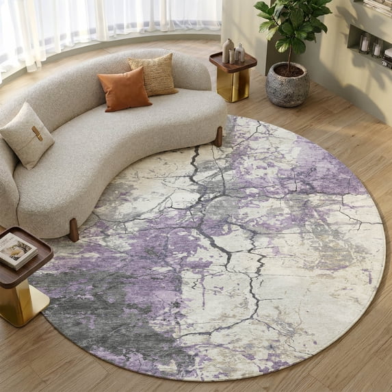 Addison Rugs Mayfield Premium Machine Washable Transitional Abstract Lavender Round Rug, 8' x 8'