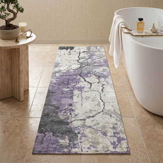 Addison Rugs Mayfield Premium Machine Washable Transitional Abstract Lavender Runner Rug, 2'3" x 7'6"