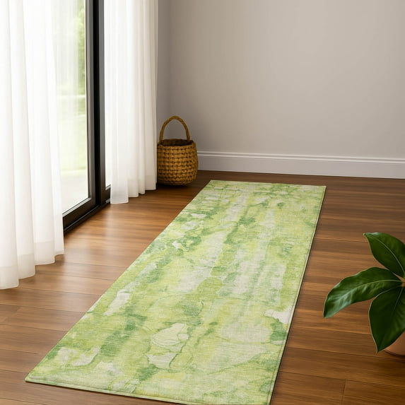 Addison Rugs Mayfield Premium Machine Washable Transitional Abstract Lime Runner Rug, 2'3" x 7'6"