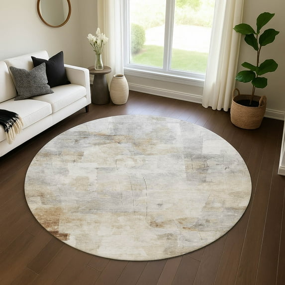 Addison Rugs Mayfield Premium Machine Washable Transitional Abstract Linen Round Rug, 8' x 8'