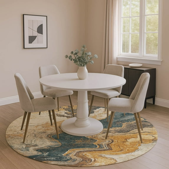 Addison Rugs Mayfield Premium Machine Washable Transitional Abstract Linen Round Rug, 8' x 8'