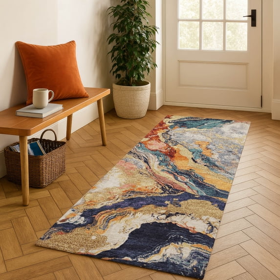 Addison Rugs Mayfield Premium Machine Washable Transitional Abstract Linen Runner Rug, 2'3" x 7'6"