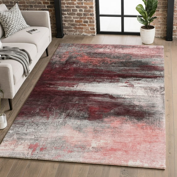 Addison Rugs Mayfield Premium Machine Washable Transitional Abstract Merlot Rectangle Rug, 9' x 12'