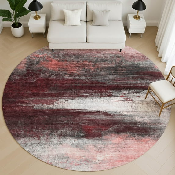 Addison Rugs Mayfield Premium Machine Washable Transitional Abstract Merlot Round Rug, 8' x 8'